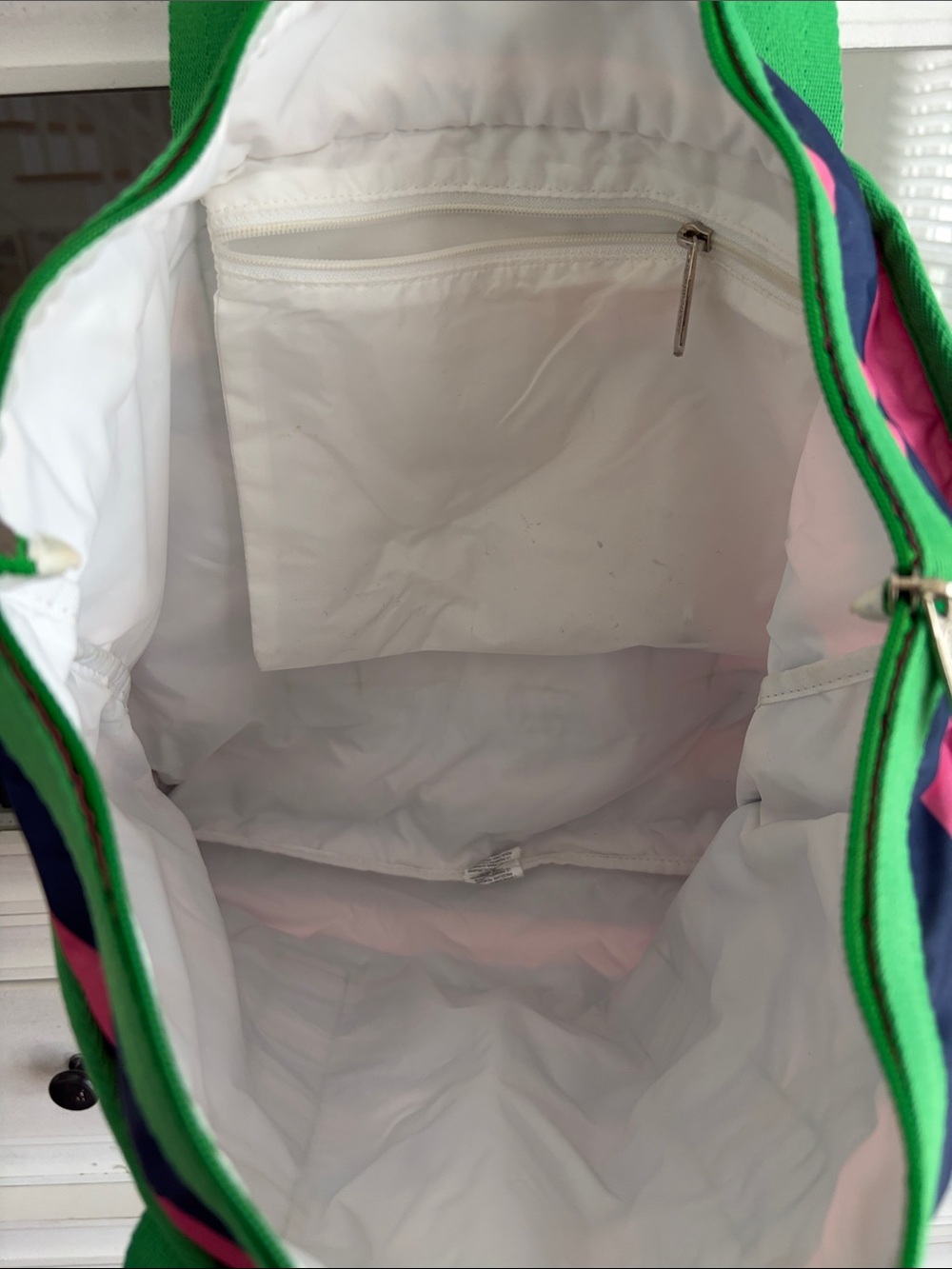 LeSportsac Green Pink Navy Striped Tote - Picture 3 of 5